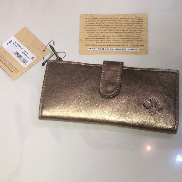 Patricia Nash Nazari Distressed Metallic Bifold Leather Wallet Antique Gold NWT - Picture 5 of 16